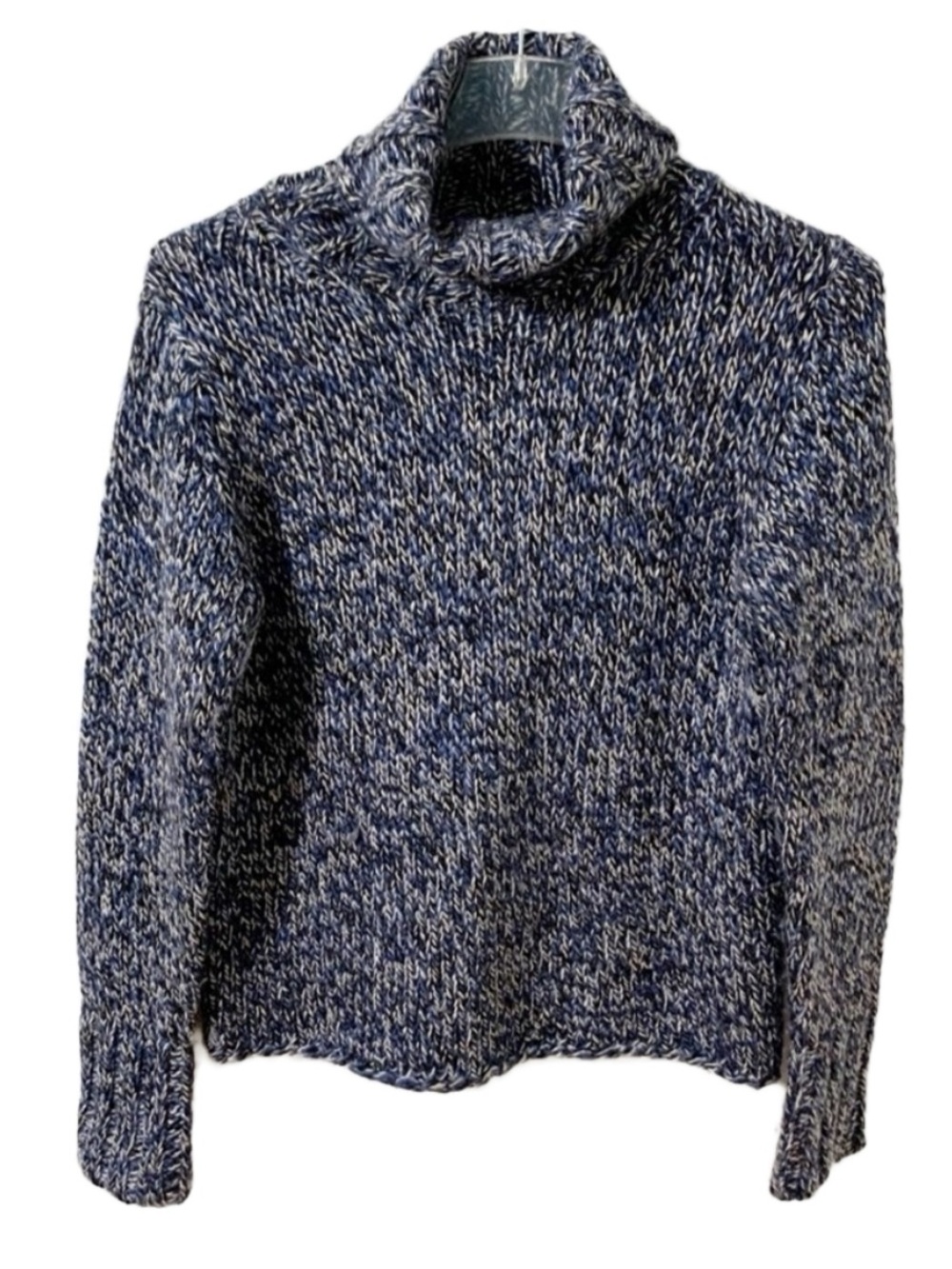 Vintage Y2K 2001 GAP Wool Blend Chunky Knit Turtleneck Sweater Women L Blue Marl